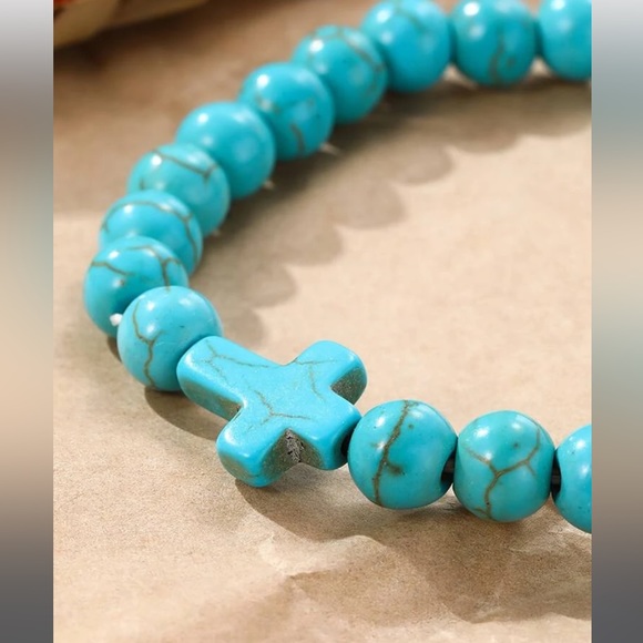 Faux Turquoise Cross Bracelet - Picture 2 of 4
